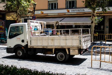 Seville, İspanya - 4 Temmuz 2022 İspanya 'nın güneyinde, sembolik bir şehir ve Endülüs Bölgesi' nin başkenti olan Sevilla şehir merkezindeki inşaat alanı