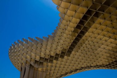 Seville, Spain - July 04, 2022 The Metropol Parasol, popularly linked to the name of Las Setas, is the largest wooden structure of the world, offering a panoramic view of the town of Seville