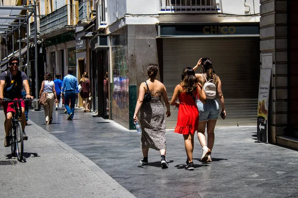 Seville Spain July 2022 Pedestrians Shopping Main Commercial Street Seville — ストック写真