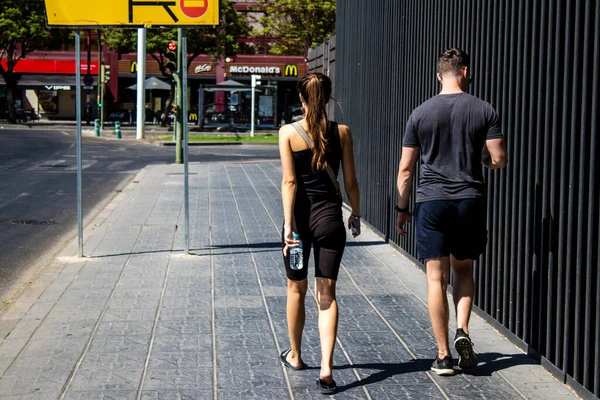 Seville Spain July 2022 Pedestrians Shopping Main Commercial Street Seville — Foto Stock