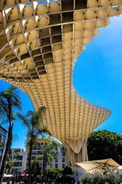 Seville, Spain - July 04, 2022 The Metropol Parasol, popularly linked to the name of Las Setas, is the largest wooden structure of the world, offering a panoramic view of the town of Seville