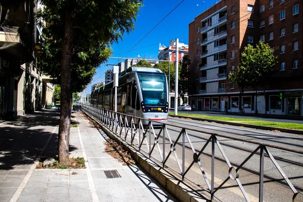 Seville Spain July 2022 Modern Electric Tram Passengers Rolling Streets — Stockfoto