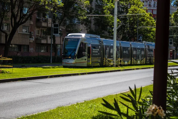 Seville Spain July 2022 Modern Electric Tram Passengers Rolling Streets — 스톡 사진