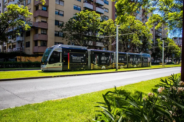 Seville Spain July 2022 Modern Electric Tram Passengers Rolling Streets — Photo