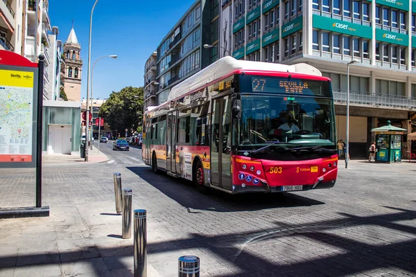 Seville Spain July 2022 Bus Driving Streets Seville Coronavirus Outbreak — Stockfoto