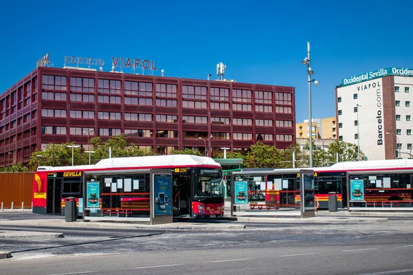 Seville Spain July 2022 Bus Driving Streets Seville Coronavirus Outbreak — 스톡 사진