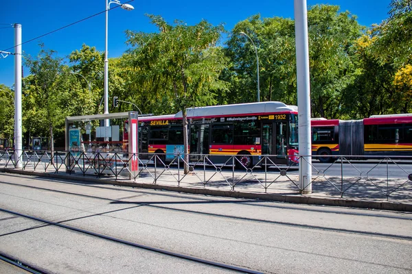 Seville Spain July 2022 Bus Driving Streets Seville Coronavirus Outbreak — Stockfoto