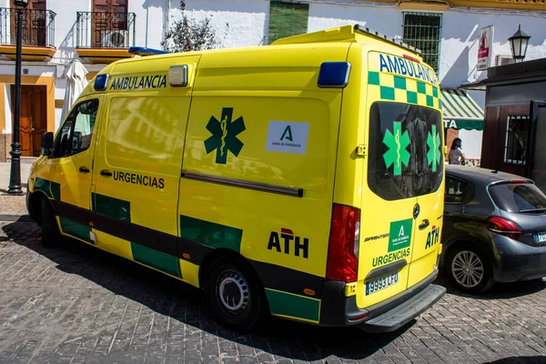Seville Spain July 2022 Ambulance Driving Streets Seville Coronavirus Outbreak — Stockfoto
