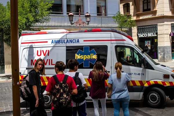 Seville Spain July 2022 Ambulance Driving Streets Seville Coronavirus Outbreak — Stok fotoğraf