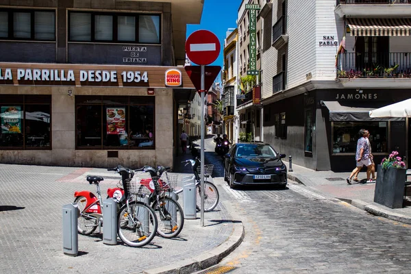 Sevilha Espanha Julho 2022 Bicicletas Acessíveis Para Alugar Por Curtos — Fotografia de Stock