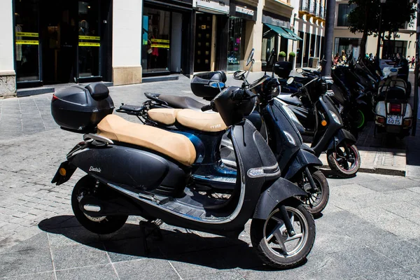 Seville Spain July 2022 Scooters Parked Streets Seville Emblematic City — Foto de Stock