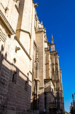 Seville, İspanya - 12 Haziran 2022 Saint Metropolitan ve Patriksel Sevilla Katedrali, dünyanın en büyük Gotik katedrali.