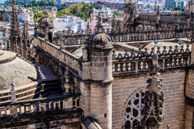 Seville, Spain - September 01, 2022 From the top of the Saint Metropolitan and Patriarchal Cathedral of Seville, It is the largest Gothic cathedral in the world