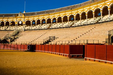 Seville, Spain - September 01, 2022 Plaza de Toros de Seville, The Bullring of the Real Maestranza de Caballeria is the  most important arena in Spain renowned for their characteristic architecture
