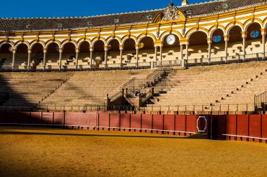 Seville, Spain - September 01, 2022 Plaza de Toros de Seville, The Bullring of the Real Maestranza de Caballeria is the  most important arena in Spain renowned for their characteristic architecture