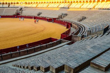 Seville, Spain - September 01, 2022 Plaza de Toros de Seville, The Bullring of the Real Maestranza de Caballeria is the  most important arena in Spain renowned for their characteristic architecture