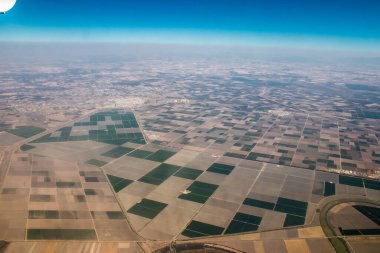 Seville, Spain - August 19, 2022 Commercial flight between the city of Seville in Spain and Tetouan in Morocco, View from the sky of the land and the Strait of Gibraltar separating Europe and Africa