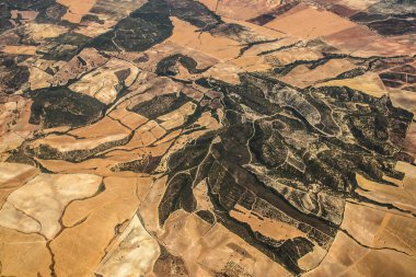 Seville, Spain - August 19, 2022 Commercial flight between the city of Seville in Spain and Tetouan in Morocco, View from the sky of the land and the Strait of Gibraltar separating Europe and Africa