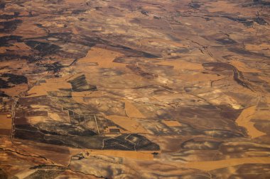 Seville, Spain - August 19, 2022 Commercial flight between the city of Seville in Spain and Tetouan in Morocco, View from the sky of the land and the Strait of Gibraltar separating Europe and Africa