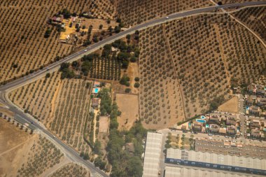 Seville, Spain - August 19, 2022 Commercial flight between the city of Seville in Spain and Tetouan in Morocco, View from the sky of the land and the Strait of Gibraltar separating Europe and Africa