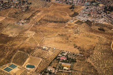 Seville, Spain - August 19, 2022 Commercial flight between the city of Seville in Spain and Tetouan in Morocco, View from the sky of the land and the Strait of Gibraltar separating Europe and Africa