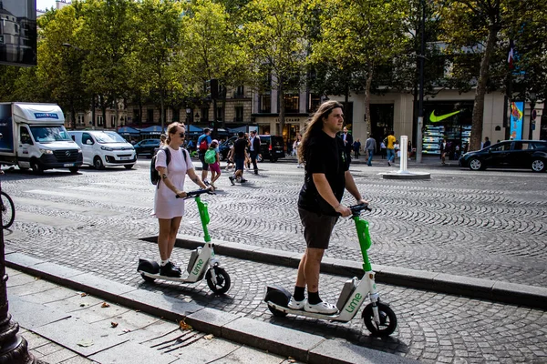 Paris France September 2022 People Rolling Electric Scooter Streets Paris — стоковое фото