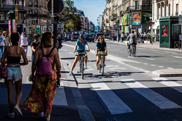 Paris Frankreich September 2022 Menschen Radeln Auf Den Straßen Fahrräder — Stockfoto