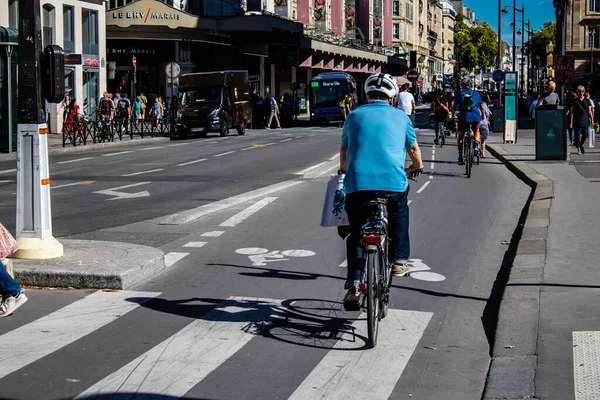 Paris Frankreich September 2022 Menschen Radeln Auf Den Straßen Fahrräder — Stockfoto