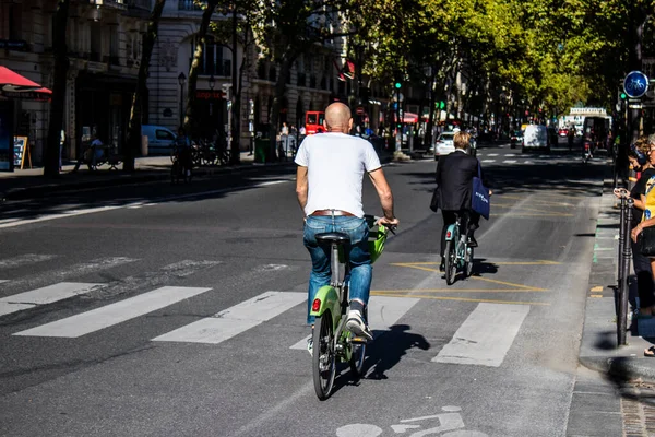 Paris Frankreich September 2022 Menschen Radeln Auf Den Straßen Fahrräder — Stockfoto