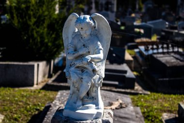 Reims, Fransa - 22 Eylül 2022 Kuzey Mezarlığı Reims şehrindeki en eski mezarlıktır. 18. yüzyılın sonunda inşa edilen bina, ünlü Reims vatandaşlarının kalıntılarını içeriyor.