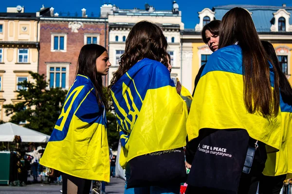 Krakov Polsko Října 2022 Demonstrace Ukrajinského Lidu Proti Invazi Ruska — Stock fotografie