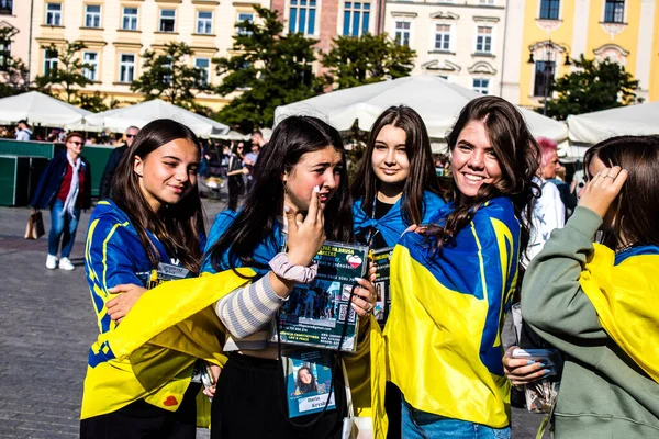 Krakov Polsko Října 2022 Demonstrace Ukrajinského Lidu Proti Invazi Ruska — Stock fotografie