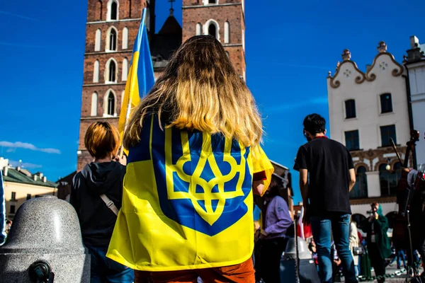 Краков Польща Жовтня 2022 Демонстрація Українського Народу Проти Вторгнення Росію — стокове фото