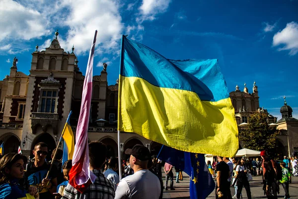 Краков Польща Жовтня 2022 Демонстрація Українського Народу Проти Вторгнення Росію — стокове фото