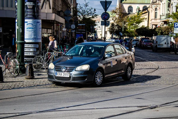 Cracovia Polonia Octubre 2022 Conducción Taxis Las Calles Cracovia Parte —  Fotos de Stock