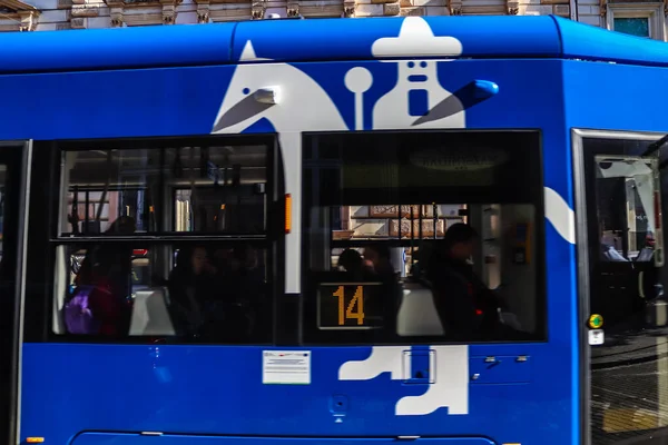 Krakow Poland October 2022 Modern Electric Tram Driving Streets Krakow — Stock Photo, Image