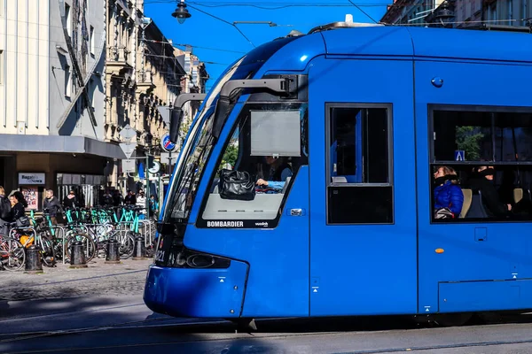 Krakow Poland October 2022 Modern Electric Tram Driving Streets Krakow — Stock Photo, Image