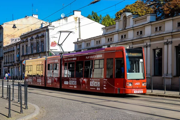 Cracovie Pologne Octobre 2022 Tramway Électrique Moderne Dans Les Rues — Photo