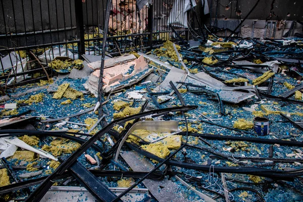 Aftermath Massive Russian Missile Attacks Debris Littering Ground Samsung Office — Stock Photo, Image