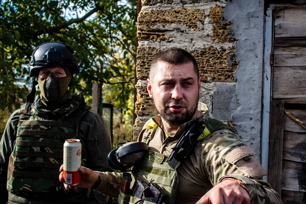 Soldaten Hebben Een Rusttijd Genieten Van Voor Aanval Oekraïense Leger — Stockfoto