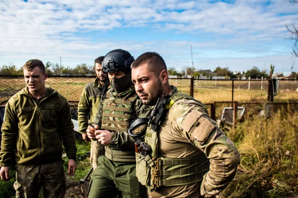 Ukraine Kherson Octobre 2022 Les Soldats Infanterie Armée Ukrainienne Sur — Photo