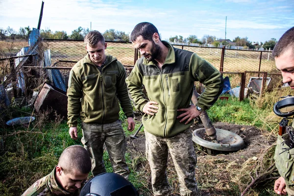 Oekraïne Kherson Oktober 2022 Oekraïense Leger Infanterie Soldaten Aan Frontlinie — Stockfoto