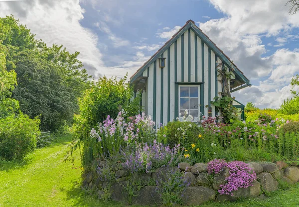 Maison Jardin Dans Bel Aménagement Paysager Dans Cour Arrière Avec — Photo