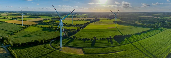 Panorama Aerial View Countryside Windmills Agriculture Fields Landscape Corn Grain — Stock Photo, Image