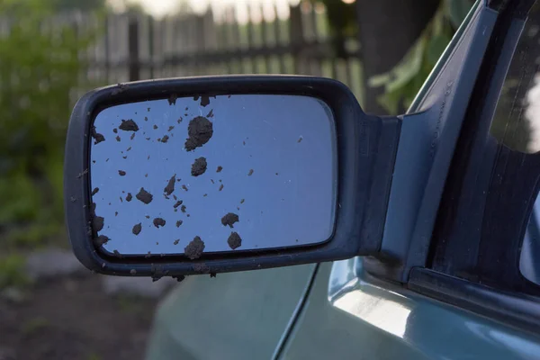 Very dirty car mirror. Close up. High quality photo