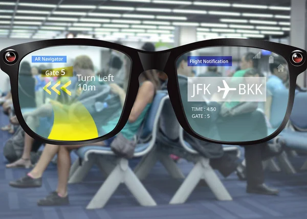 Technologia Smart Glasses Powiadomieniem Locie Systemem Nawigacji — Zdjęcie stockowe