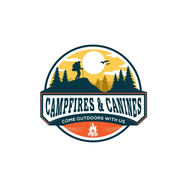 Campingbål Canines Logo Logo Logo Camping Symbolet Utendørs Aktivitetssymbol Telt – stockvektor