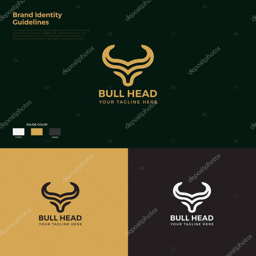 Bull Head-Bull head icon and symbol vector template on three background colors.