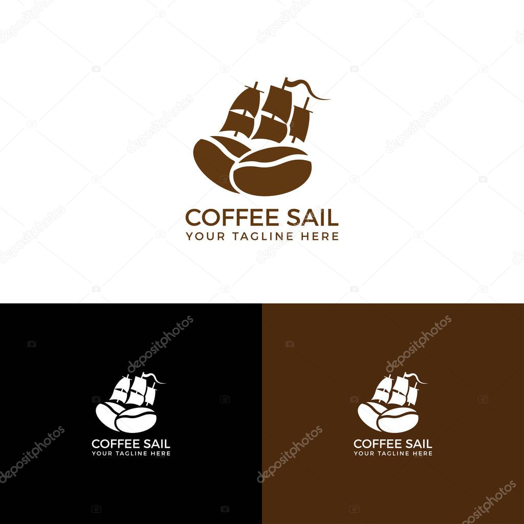 Coffee sail-Coffee beach menu sailing logo poster illustration.