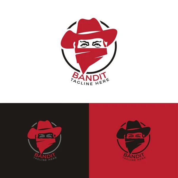 Bandit Logo Negro Sombrero Bandana Icono — Vector de stock